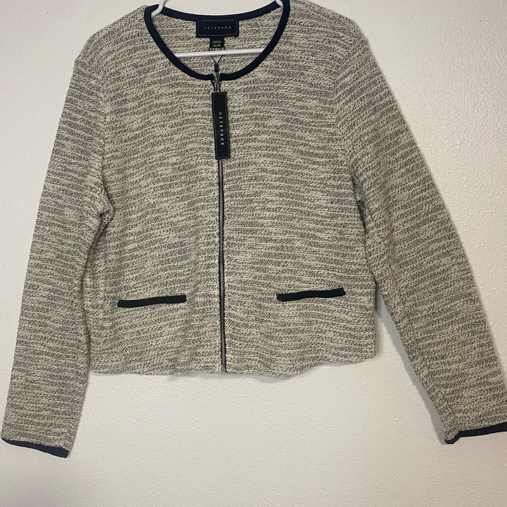 Metaphor Black and White Textured Blazer - Picture 2 of 16
